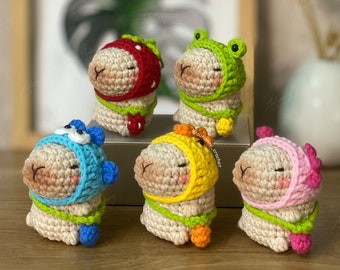 Capybaras étudiantes au crochet, porte-clés Capybara, porte-clés Amigurumi, peluches Amigurumi, cadeau, décoration de sac