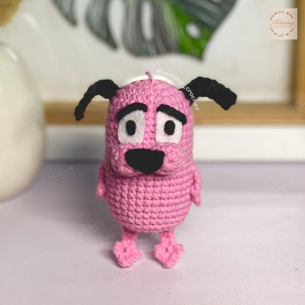 Crochet The Cowardly Dog Keychain, Amigurumi Plushie, Gift, Bag Decoration