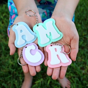 Boho Letter Keychain, 3D Letter Keychain, Name Keychain, Backpack Tag, Bridesmaid Gift, Acrylic Keychain, Water Bottle Tag, Lunch bag Tag
