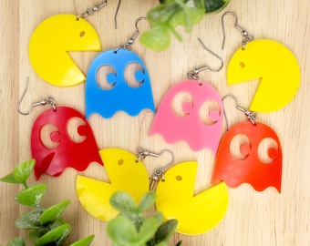 PAC-MAN Earrings, Retro, Arcade Games, Ghost, PACMAN, video game lover, Acrylic earrings, Cute Earrings, Trendy Jewelry, Dangle Earrings