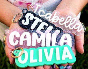 3D Name Keychain, Personalized Keychain, XL Text Keychain, Bridesmaid Gift, Acrylic Keychain, Water Bottle Tag, Lunch bag Tag, Backpack Tag
