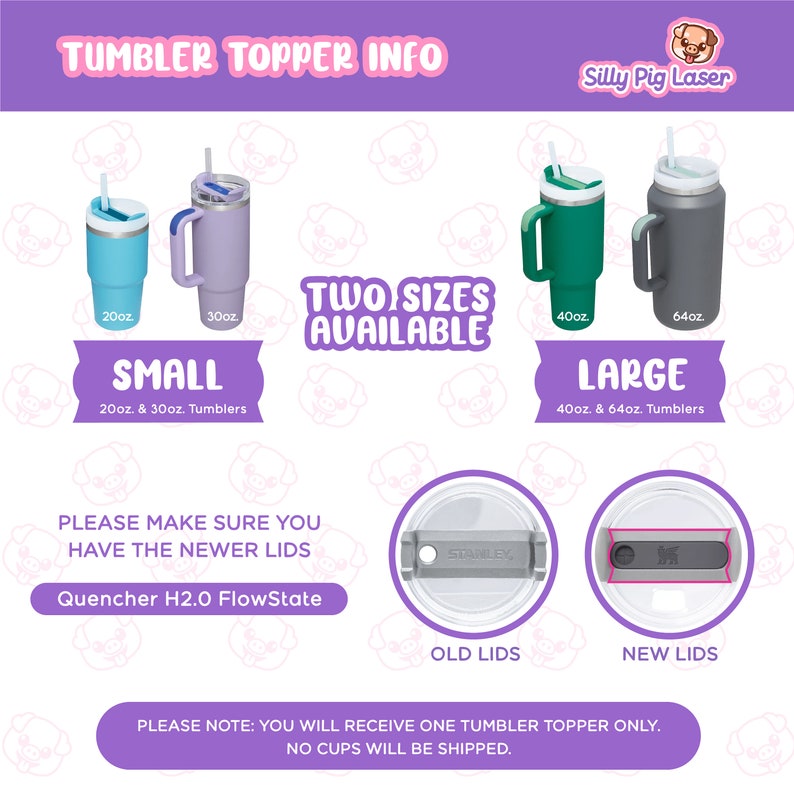 Puede incluir: Informaci&oacute;n sobre tapas para vasos de 20oz, 30oz, 40oz y 64oz. La imagen muestra dos tama&ntilde;os de vasos, peque&ntilde;os y grandes, de diferentes colores. El texto tambi&eacute;n indica que recibir&aacute;s solo una tapa para vaso, no se enviar&aacute;n vasos. La imagen tambi&eacute;n muestra la diferencia entre las tapas antiguas y las nuevas.