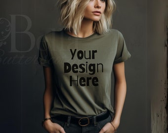 Bella Canvas Comfort Colors Gildan  Gray Tshirt Mockup - Female Model Heather Pepper Gray Sweatshirt - Christmas Gift For Her Mom Sister