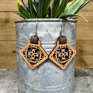 Wood earrings, geometric earrings, lightweight dangle earrings,