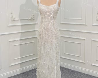 Fringe wedding dresses. Elegant evening dresses. Sparkling wedding dresses. Custom wedding dresses.