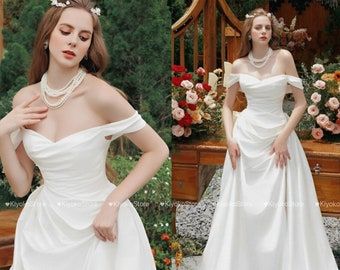 Luxuriöses Stil 2 in 1 Brautkleid. Schulterfreies Brautkleid. Schlichtes Brautkleid. Brautkleider nach Maß.
