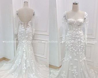 2 in 1 wedding dress with detacheble train. Custom wedding dress. Gorgeous beaded wedding dress.