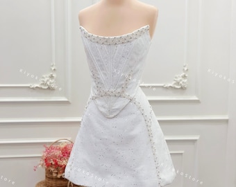 Short evening dresses. White party dresses. Short sparkly dresses. Reception dresses. Bridal dresses. Bachelorette party dresses.