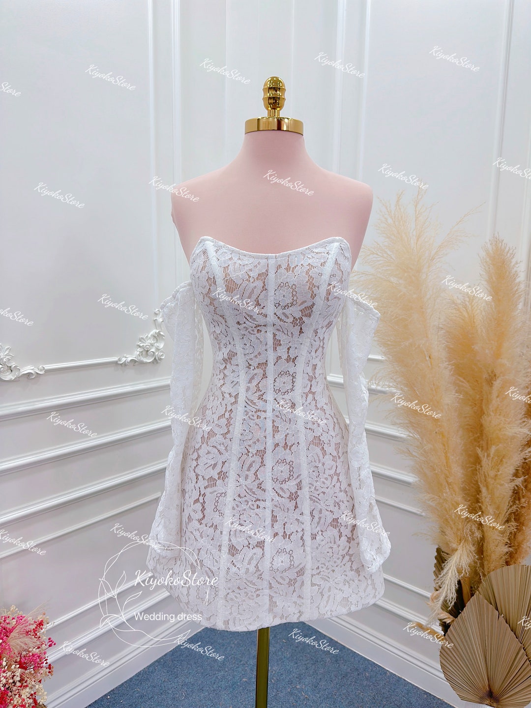 Mini Wedding Dress. Custom Wedding Dress. Lace Wedding Dress. Reception ...