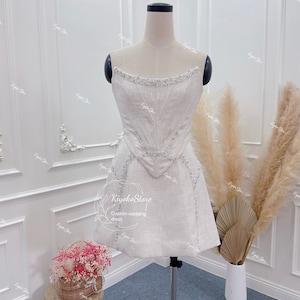 Short wedding dress. Wedding reception dress. Glamorous corset wedding dress. Dresses for special occasions. Custom wedding dresses.