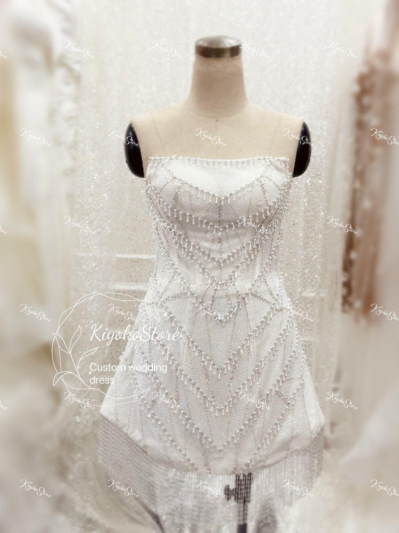 Gorgeous Short Beaded Wedding Dress. Sexy Reception Dress. Custom