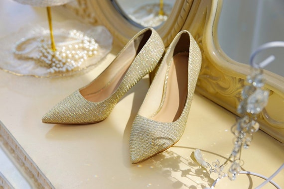 Sparkly gold wedding shoes sale