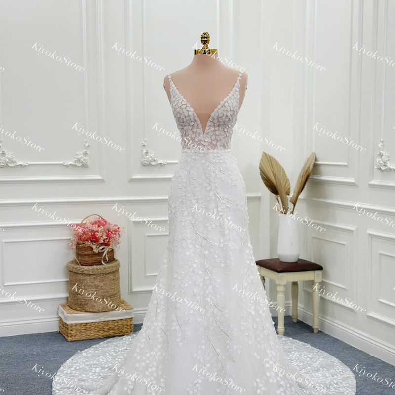 V Neck Wedding Dress - Etsy UK
