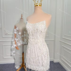 Beaded short dresses. Sparkly fringe wedding dresses. Unique short wedding dresses. Elegant evening dresses. Custom wedding dresses.