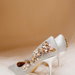 Wedding shoes. Bridal shoes. Fashion shoes. Pearl shoes. Metallic shoes. image 3