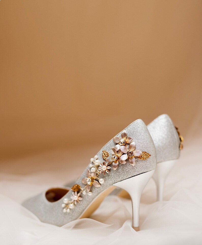 Wedding shoes. Bridal shoes. Fashion shoes. Pearl shoes. Metallic shoes. image 3