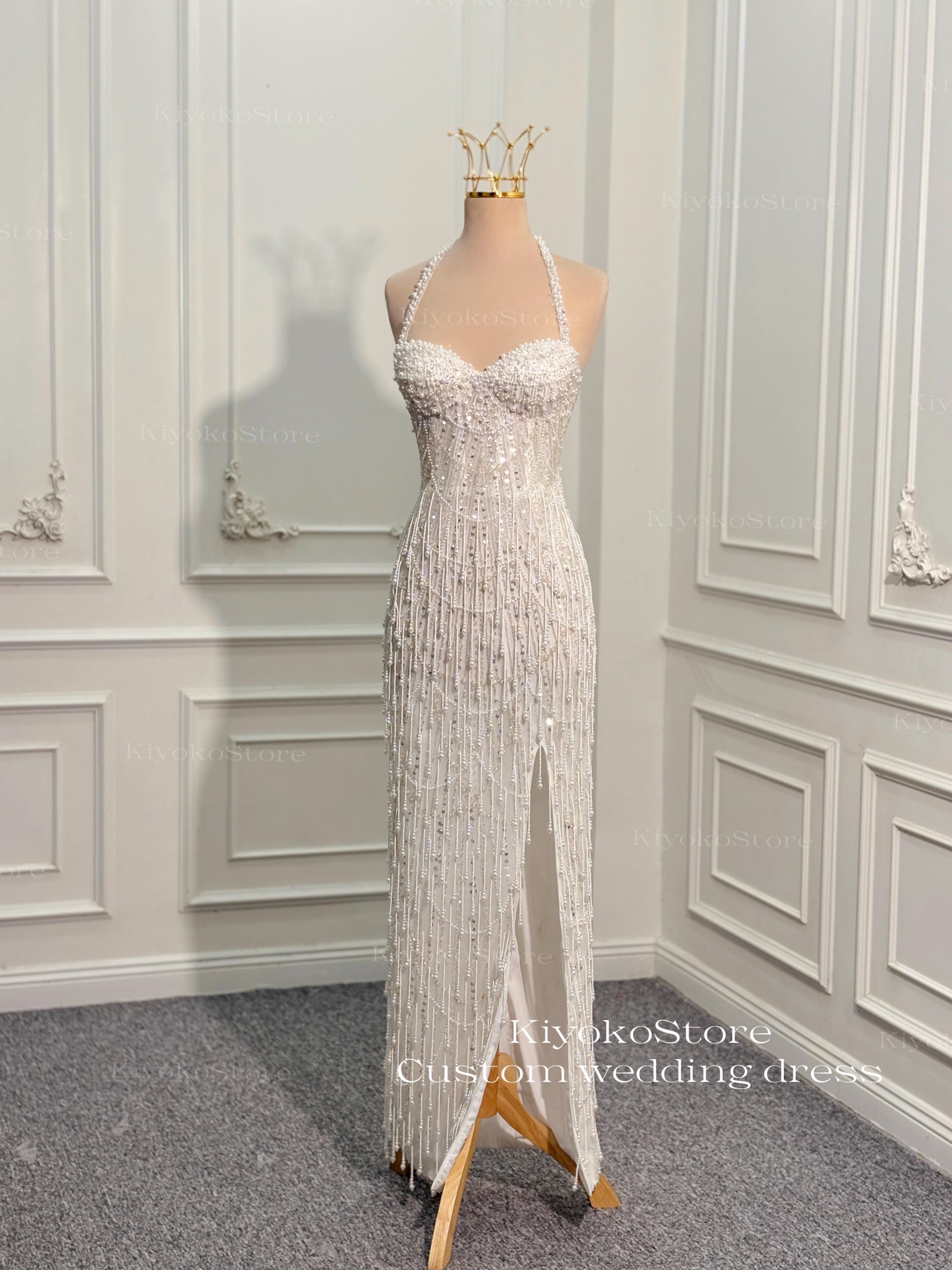 Halter Sparkle White Reception Dress - Etsy
