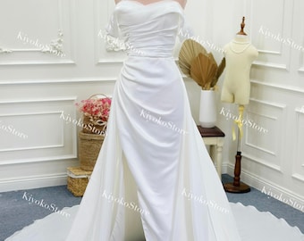 2 in 1 wedding dress. Silk wedding dress. Organza wedding dress. Off-the-shoulder wedding dress. Mermaid dress. Detachable skirt.