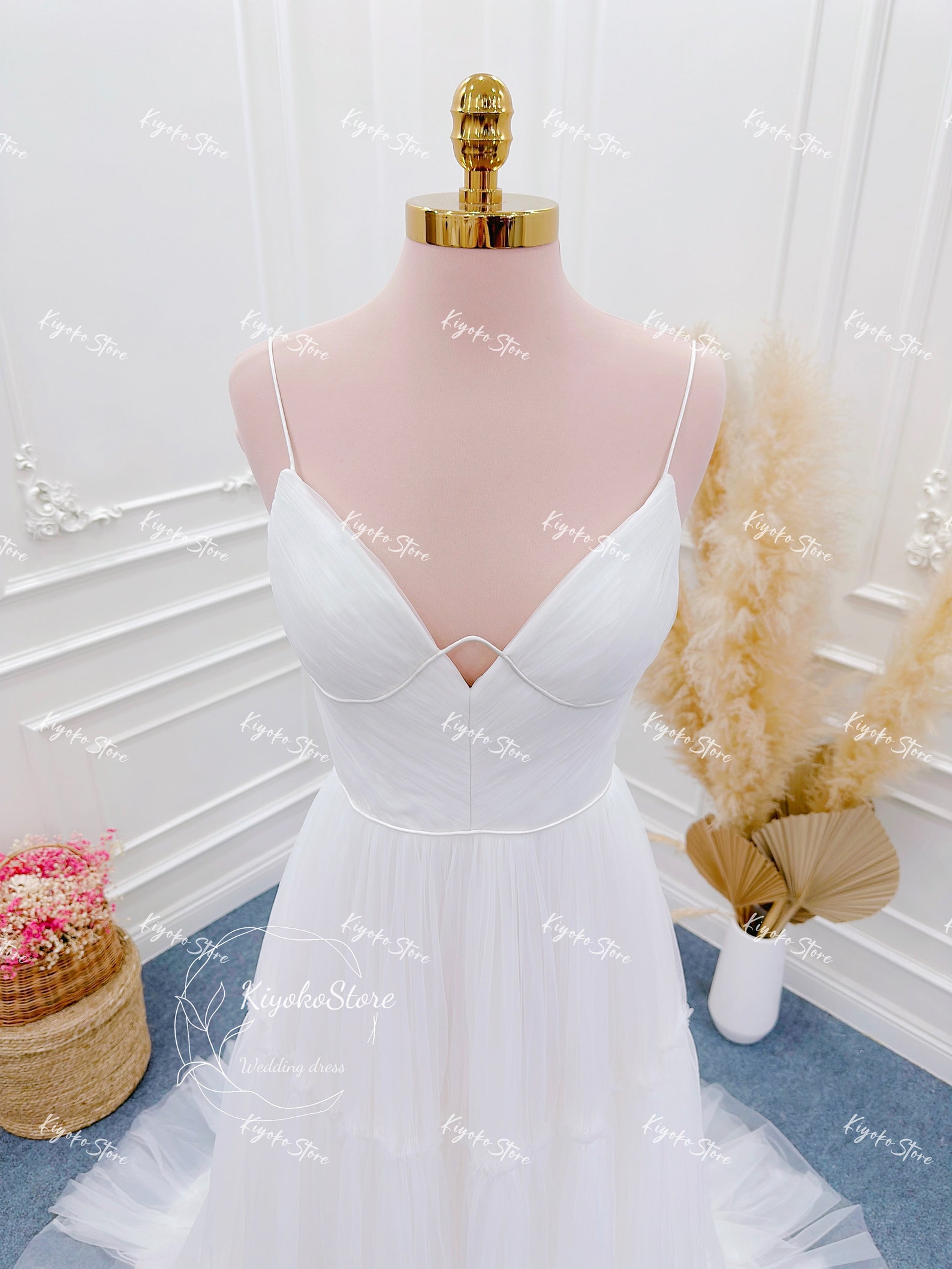 Charming A-line White Tulle Lace Wedding Dress,White Bridal Dress Y2242 main image 1