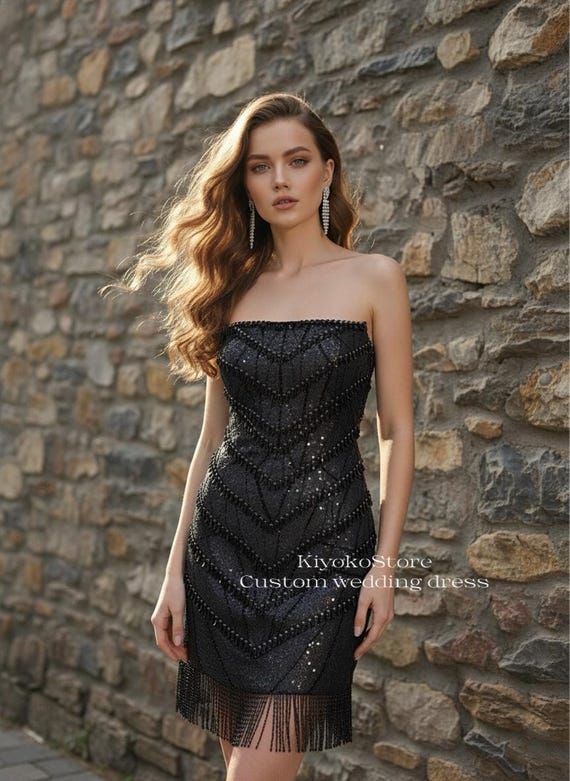 black mini dress wedding Fringe Dress. Sparkly Wedding Dress. Corset Wedding Dress. Unique Black Short Dress. Dress. Reception Wedding Flat Front Tapered Dress Black tulle dress gifts2026 Size:26W fitted midi length
