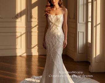 open lace back dress Elegant & Luxurious Pearls Straps Beaded Long Prom Dress Evening Gowns QP3168 US2 / Custom Color