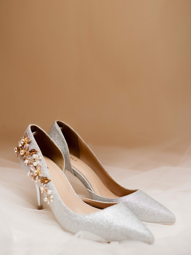 Wedding shoes. Bridal shoes. Fashion shoes. Pearl shoes. Metallic shoes. image 2