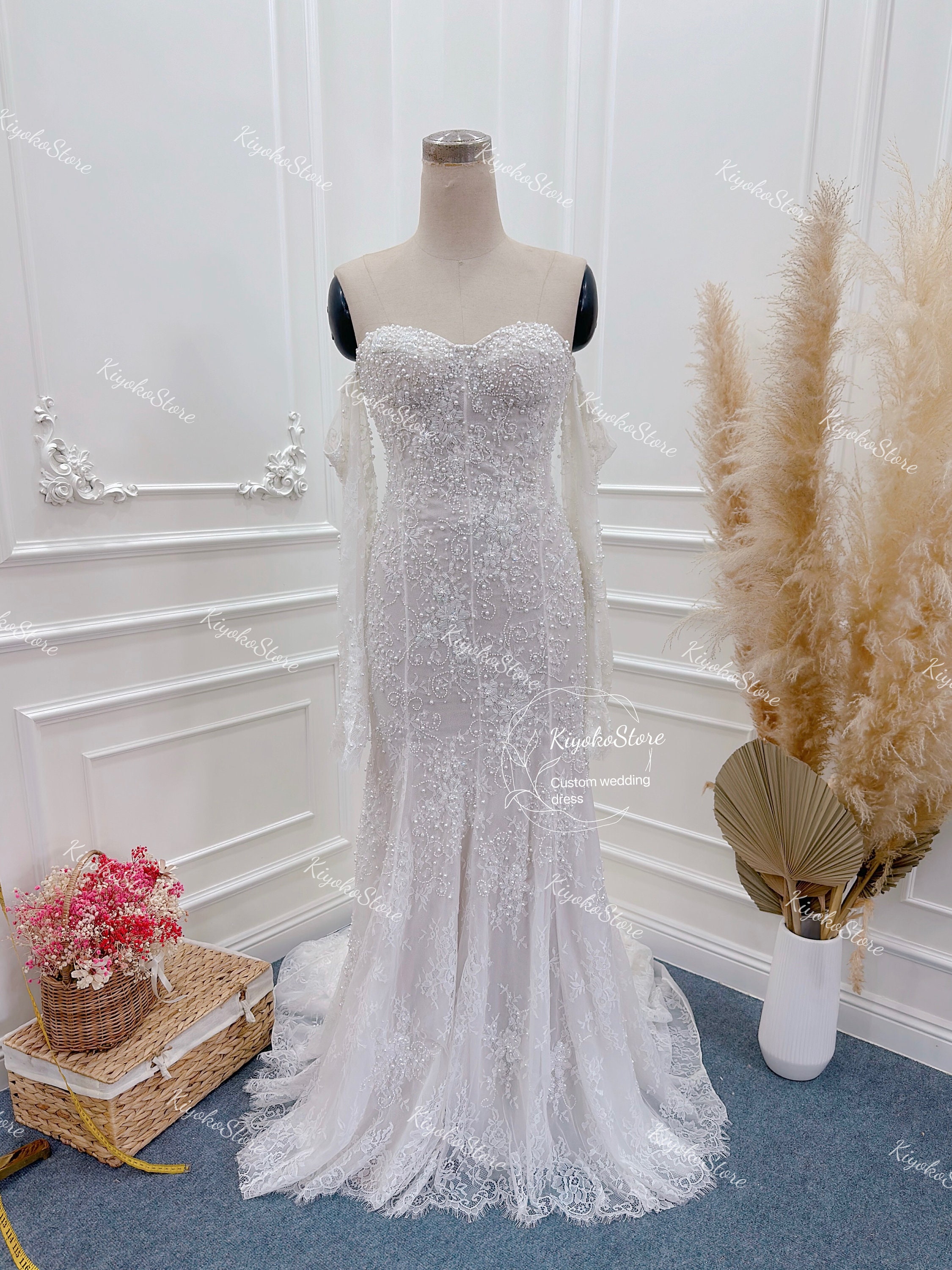 white mermaid dress Luxury Regency Inspired White Mermaid Ball Gown With Pearl