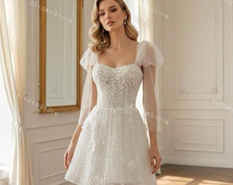 Short 2-piece Beaded Wedding Dress. Mini 2-piece Lace Beaded Wedding Dress. Short  Bridesmaid Dress. White Lace and Beaded Party Dress. - Etsy