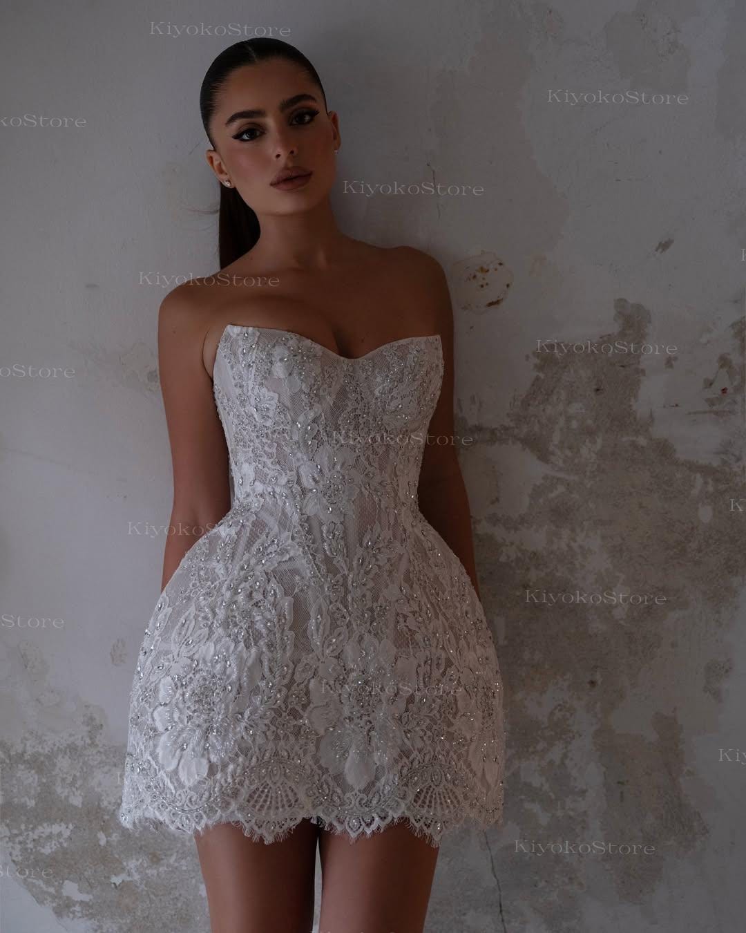 short lace wedding dress etsy Short Lace Wedding Dress