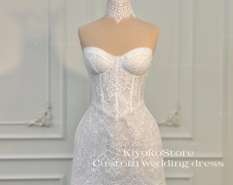 Short beaded wedding dresses. Corset wedding dresses. Sparkly wedding dresses. Reception dresses. Evening dresses. Sexy lace dresses.