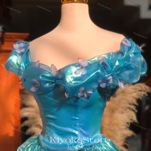 Princess wedding dress for fairy tale wedding. Custom cosplay wedding dress for bride. Blue corset wedding dress. Evening wedding dress.