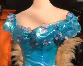 Princess wedding dress for fairy tale wedding. Custom cosplay wedding dress for bride. Blue corset wedding dress. Evening wedding dress.