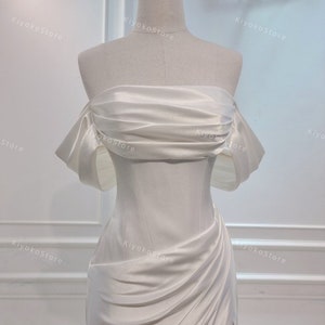 Silk wedding dress. Wedding dress. Off-the-shoulder dress. Sexy thigh slit dress. Evening dress. White silk dress. Custom wedding dresses.