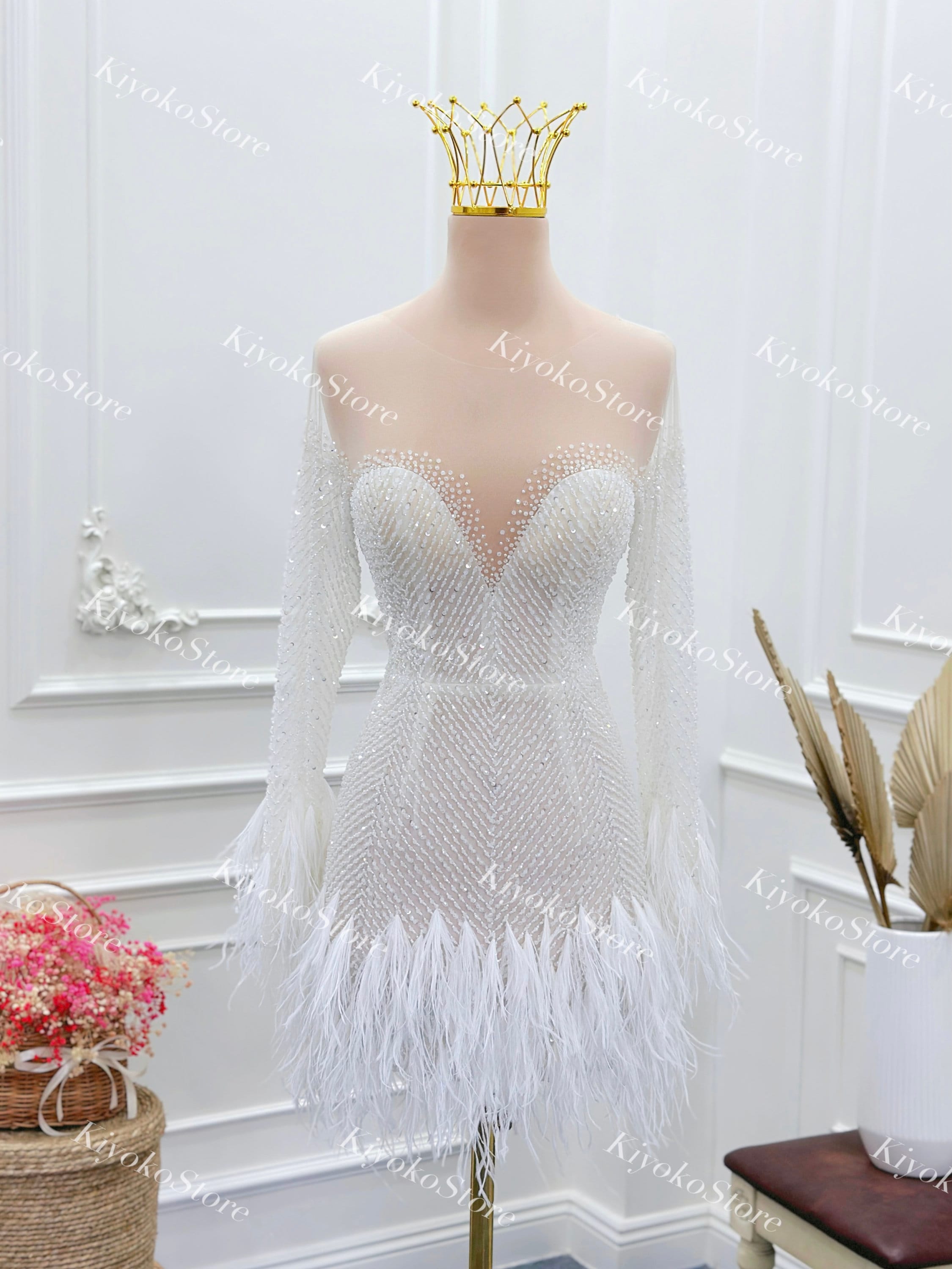 Mini Dress Long Sleeve White Feather - Etsy