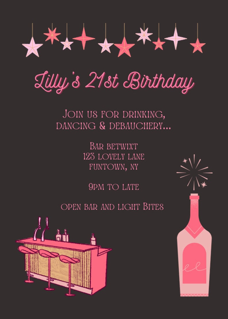 Editable Birthday Party Invitation, Adult Birthday Invite, Girl's