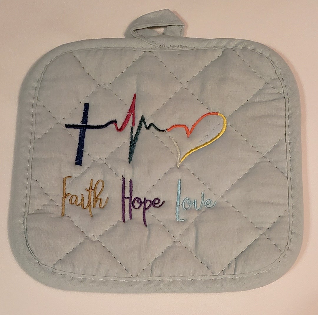 Embroidered Potholders Faith Hope Love EKG Nurse Etsy