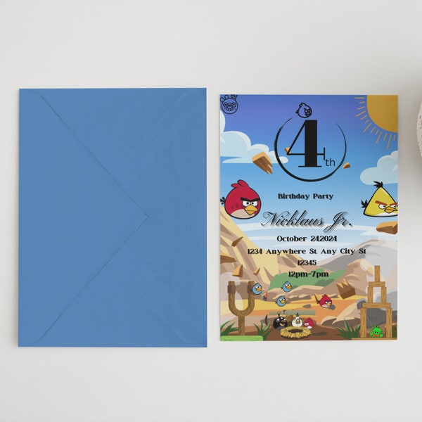 Angry Birds, Angry Birds Invitations, Blue Theme, Video Games, Boy Theme Party Invitations, Fun Party, Colorful Theme