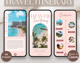 Mobiele reisplanner, reisroute, mobiele reisgids, bewerkbare sjabloon reisroute, vakantieplanner, reisroute Hawaï