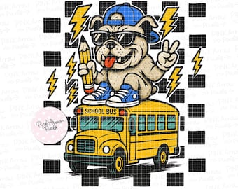 Bulldog Back to School PNG | Projekt autobusu szkolnego | Pobieranie cyfrowe