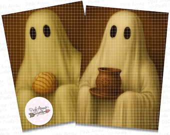 メキシコのハロウィーンゴーストアートプリント：パン・ドゥルセ＆カフェシート（デジタルダウンロード）