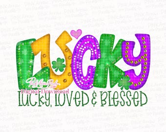 Lucky Loved Blessed Design • St Patrick's Day, strass-look (digital nedladdning)