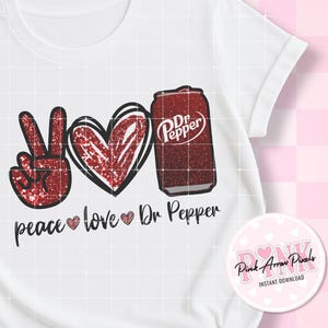 Diseño de sublimación con purpurina falsa &quot;Paz, amor, pimienta&quot; PNG SVG - Descarga digital