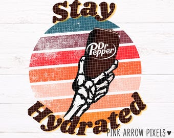 Stay Hydrated SodaPNG | Retro Sunset Soda Sublimacja Cyfrowe Pobieranie | Szkieletowa Ręka