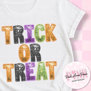 Trick or Treat-sublimatie PNG-pdf-bestand Digitale download - Glitter Halloween - spookachtig seizoen nepborduurwerk