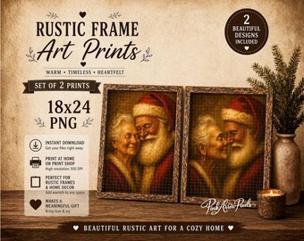 Santa Couple Art Print PNG – Rustic Christmas Wall Art, Vintage Santa Love Print, Holiday Printable 18x24