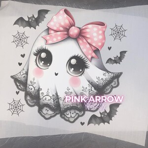 Halloween Lace PNG I Lace Ghost With Pink Bow I PNG Sublimation Digital ...