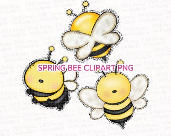 Vårbi Clipart PNG – Söt humla bunt, 3 bi PNG-filer, kawaii bidesign