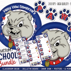 Pacote personalizado de pôsteres para sala de aula do Ensino Fundamental em PNG | Decoração com mascote escolar | Pôsteres P.A.W.S.