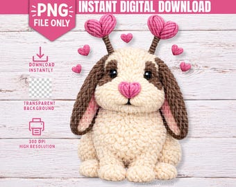 Valentine Bunny PNG •  Faux Yarn Bunny •Love Valentine PNG • Digital Download