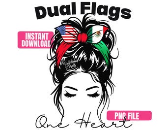 Bandera mexicano-estadounidense con lazo PNG: Diseño de dos banderas en un corazón (Descarga digital)